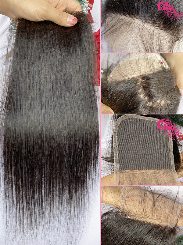 Csqueen Mink hair Straight hair 4*4 Transparent Lace Closure 100% Unprocessed Hair - Click Image to Close